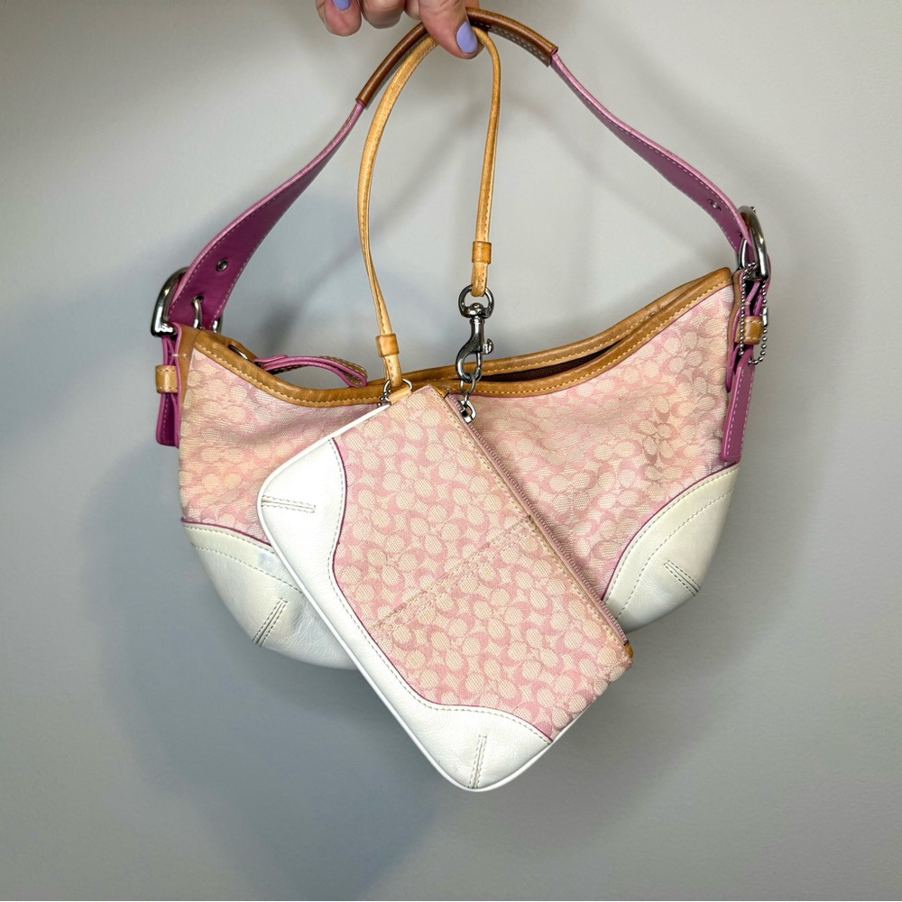 Vintage Coach Soho Pink Signature Shoulder Bag & Wristlet Set | Y2K | Style 6351